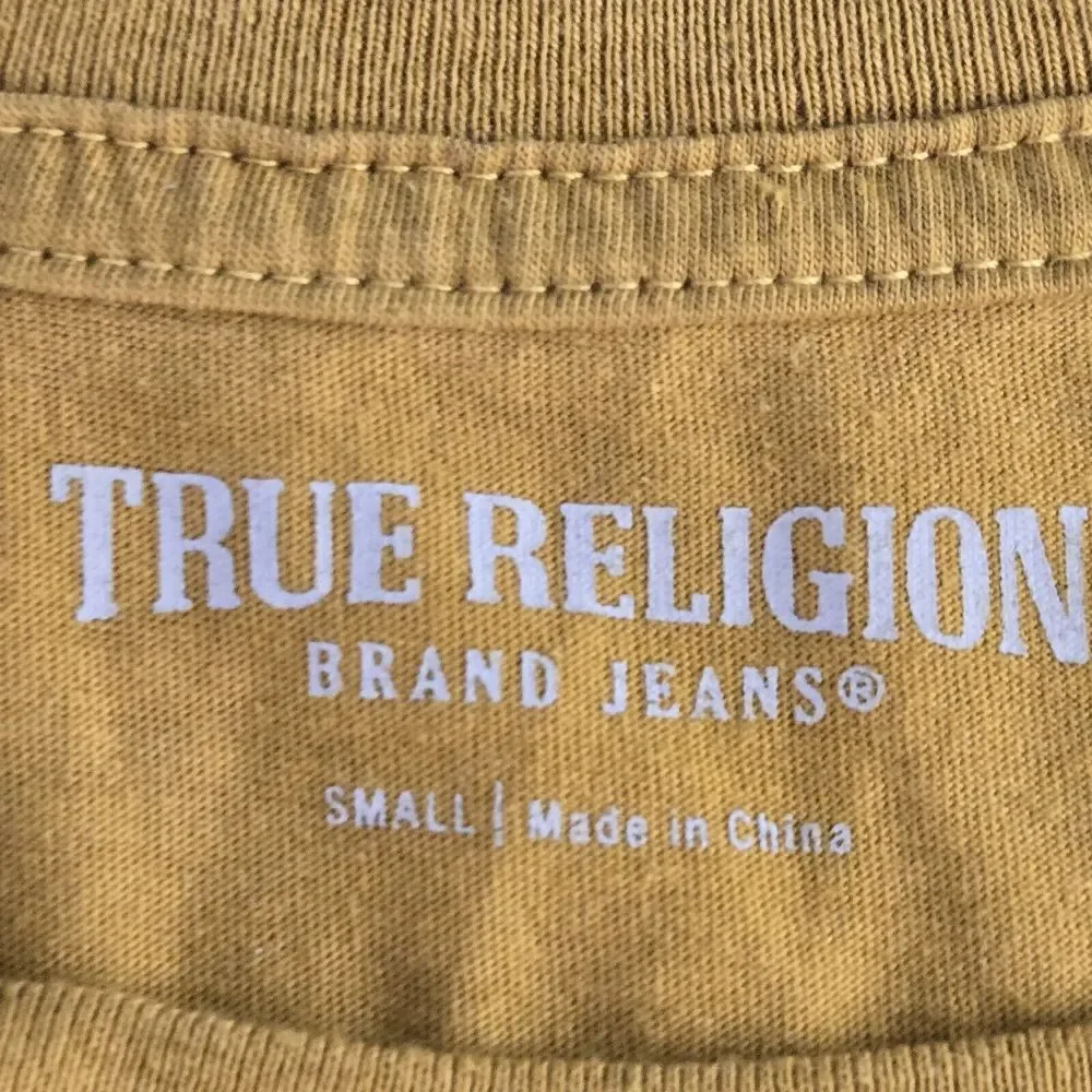 True Religion‎ Mens Small Gold Long Sleeve Graphic Print T-Shirt